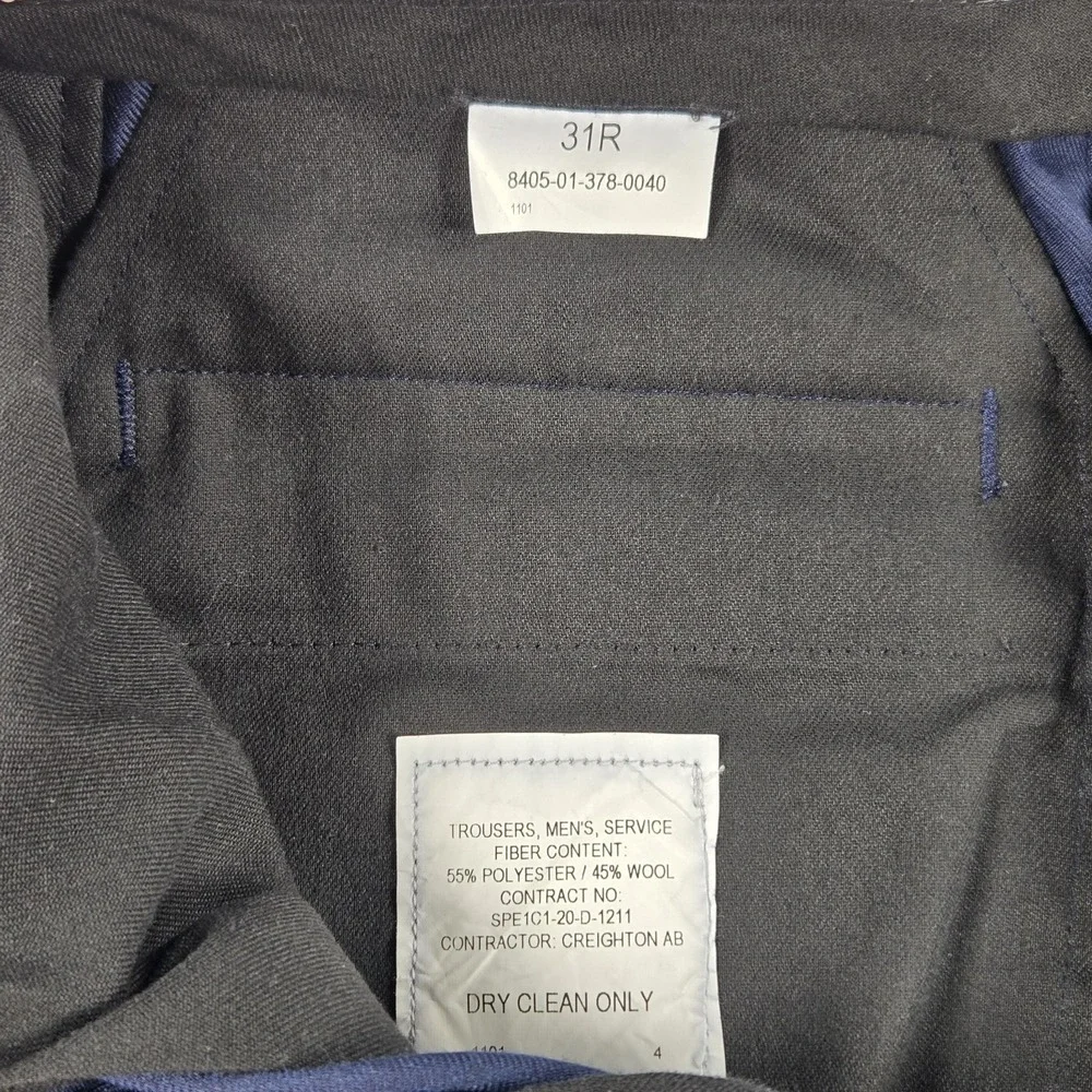 DLA Military Dress Trousers Men 31R Navy Blue Defense Logistics Agency Poly/Wool